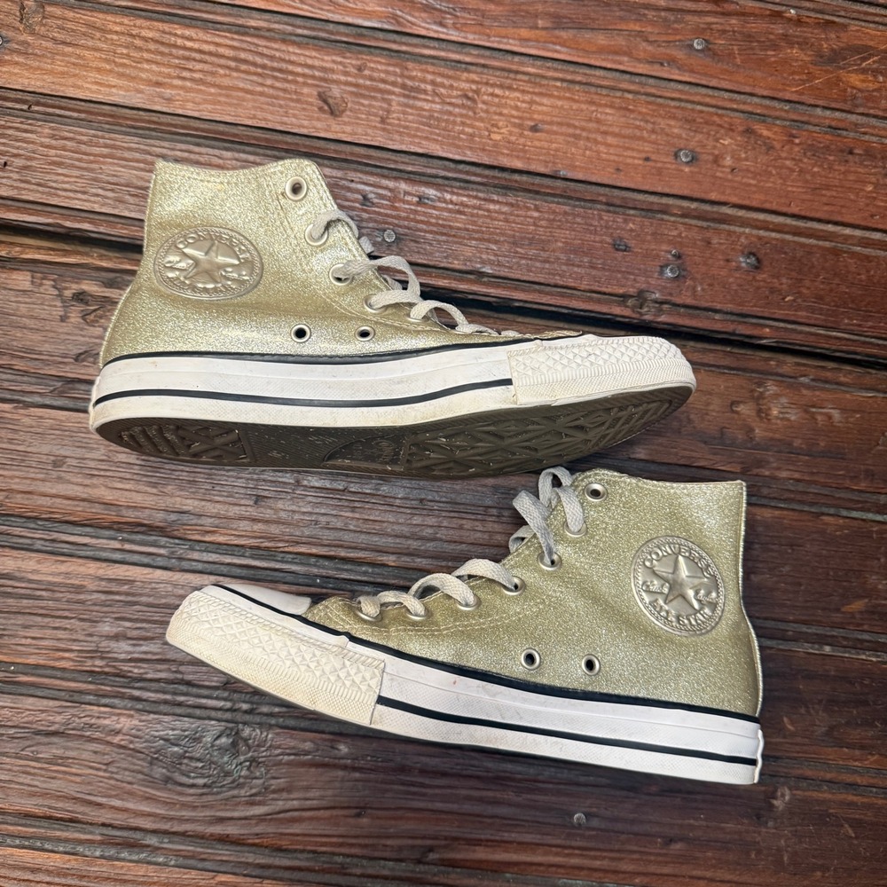 Converse Chuck Taylor All Star High Top Gold Glitter Sneakers 562481C Womens 7